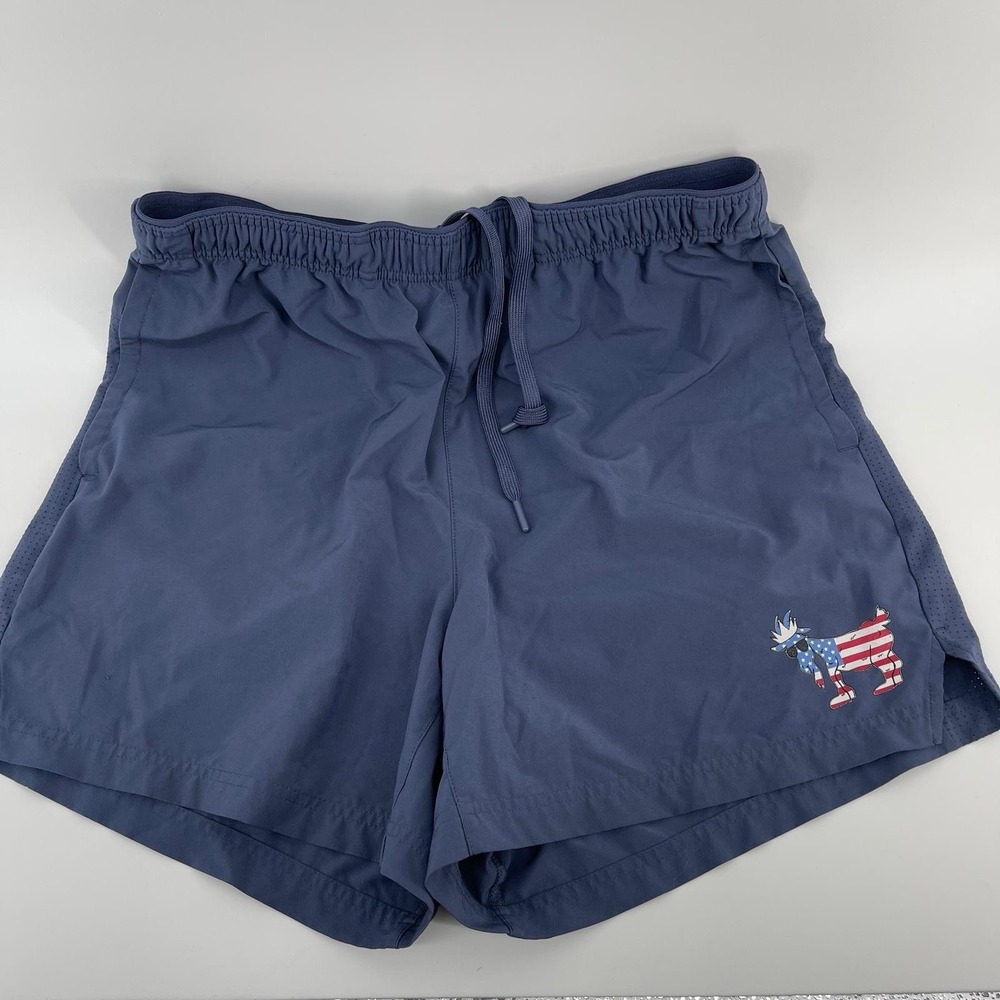 GOAT USA Men's Medium Navy Athletic Shorts American Flag Graphic